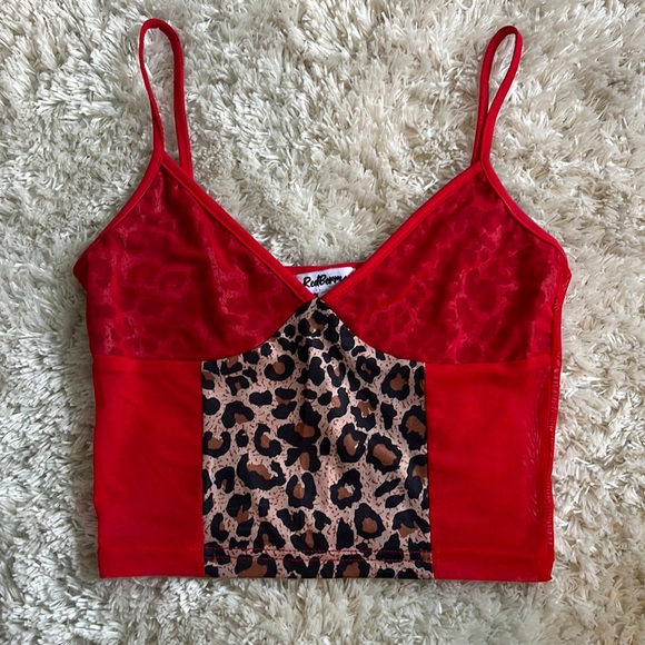 Verge Girl, RedBerry spaghetti strap tank top. Red/Cheetah print. Size Small - Picture 1 of 2